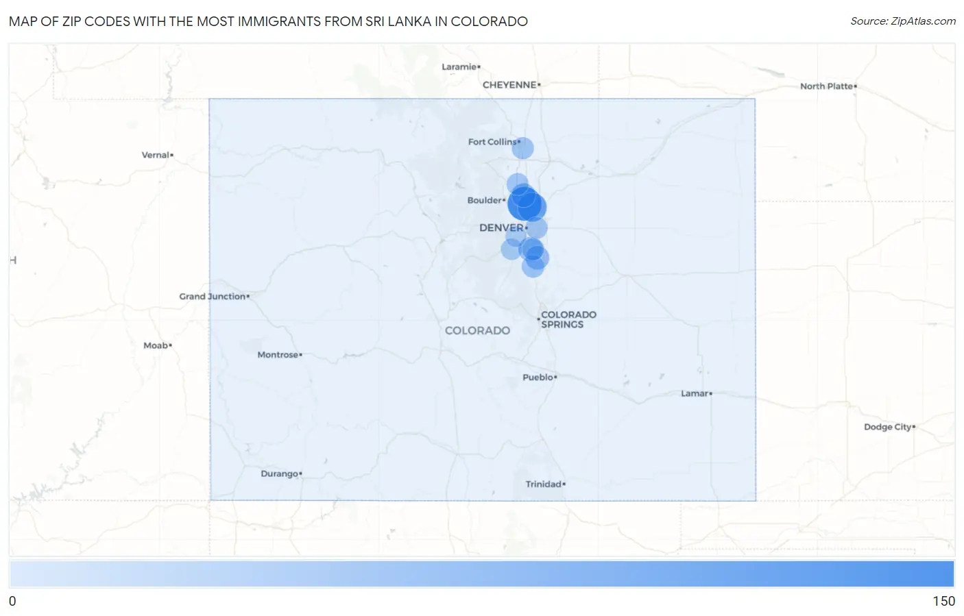 Zip Codes with the Most Immigrants from Sri Lanka in Colorado Map
