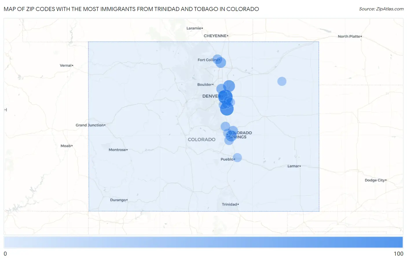 Zip Codes with the Most Immigrants from Trinidad and Tobago in Colorado Map