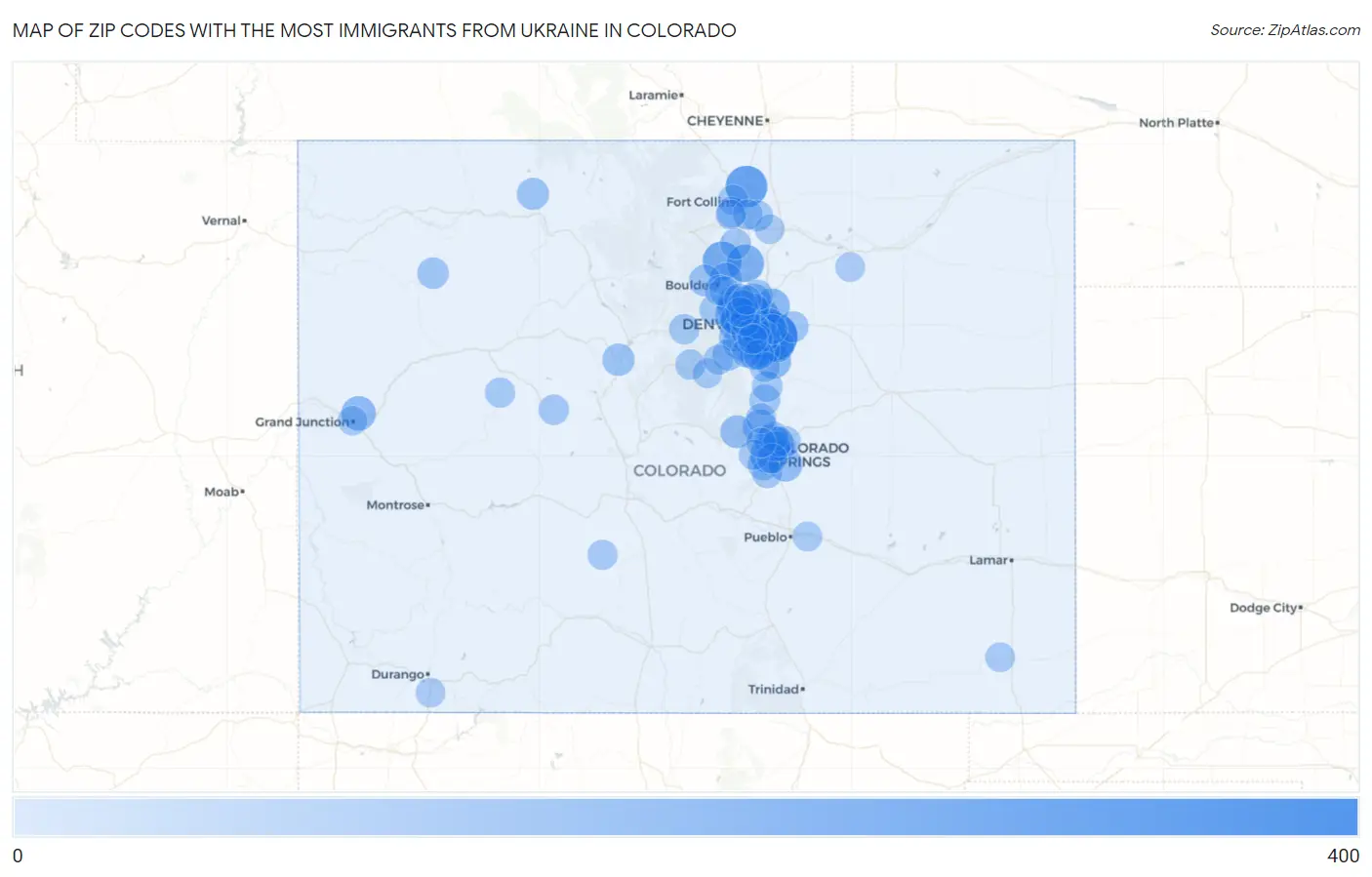 Zip Codes with the Most Immigrants from Ukraine in Colorado Map