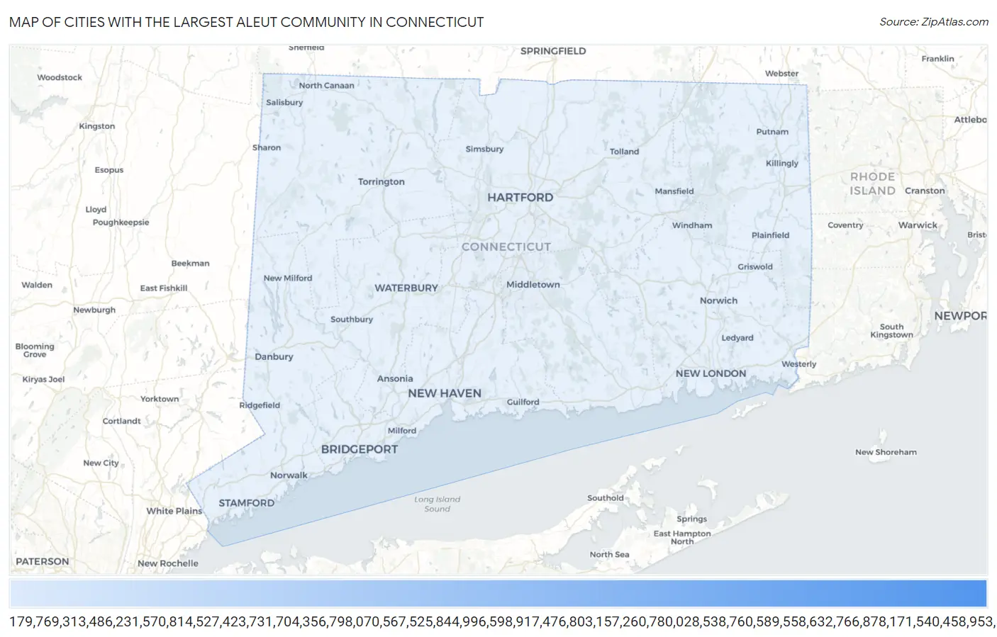 Cities with the Largest Aleut Community in Connecticut Map