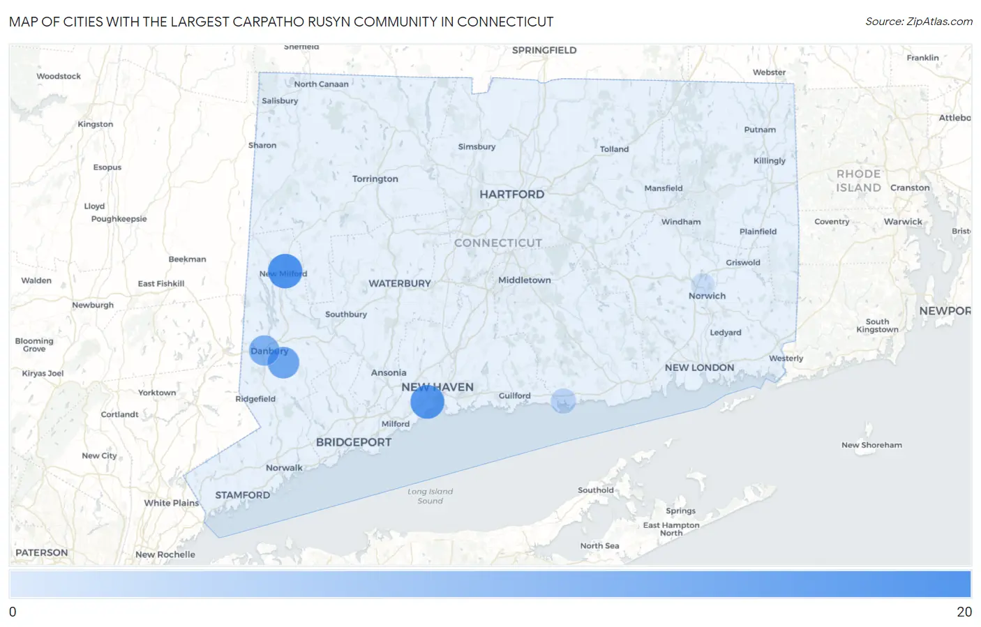 Cities with the Largest Carpatho Rusyn Community in Connecticut Map