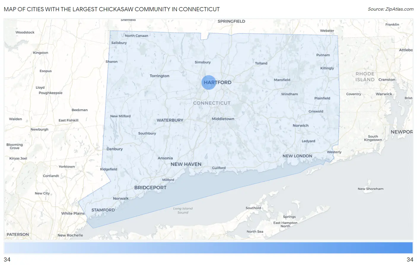Cities with the Largest Chickasaw Community in Connecticut Map