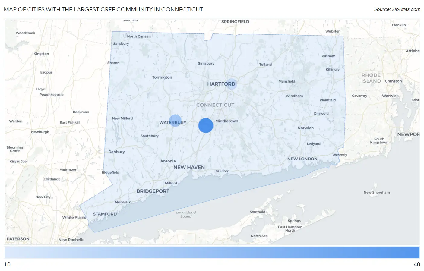 Cities with the Largest Cree Community in Connecticut Map