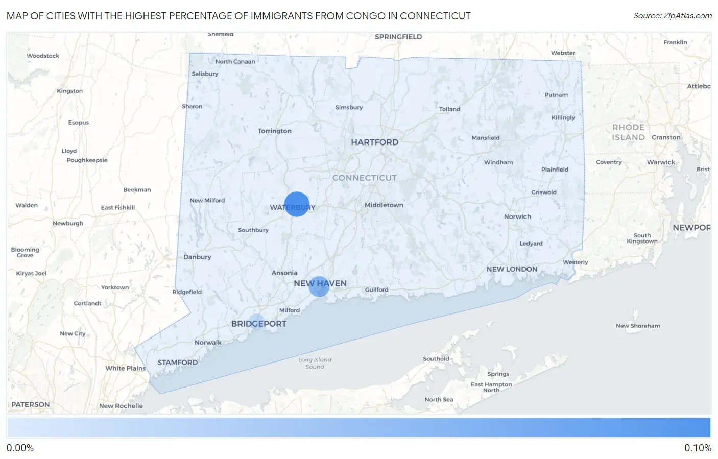 Cities with the Highest Percentage of Immigrants from Congo in Connecticut Map