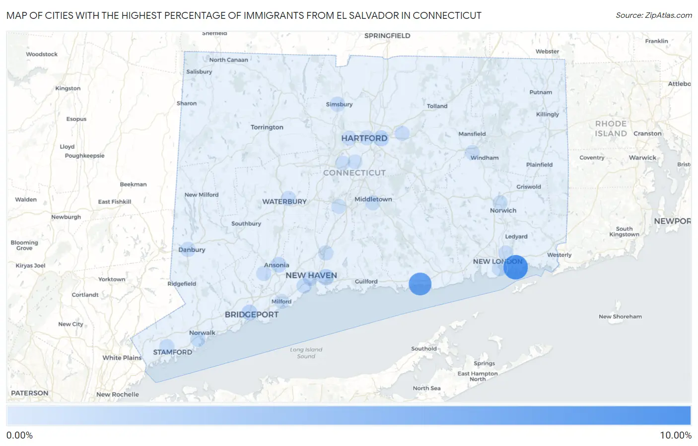 Cities with the Highest Percentage of Immigrants from El Salvador in Connecticut Map
