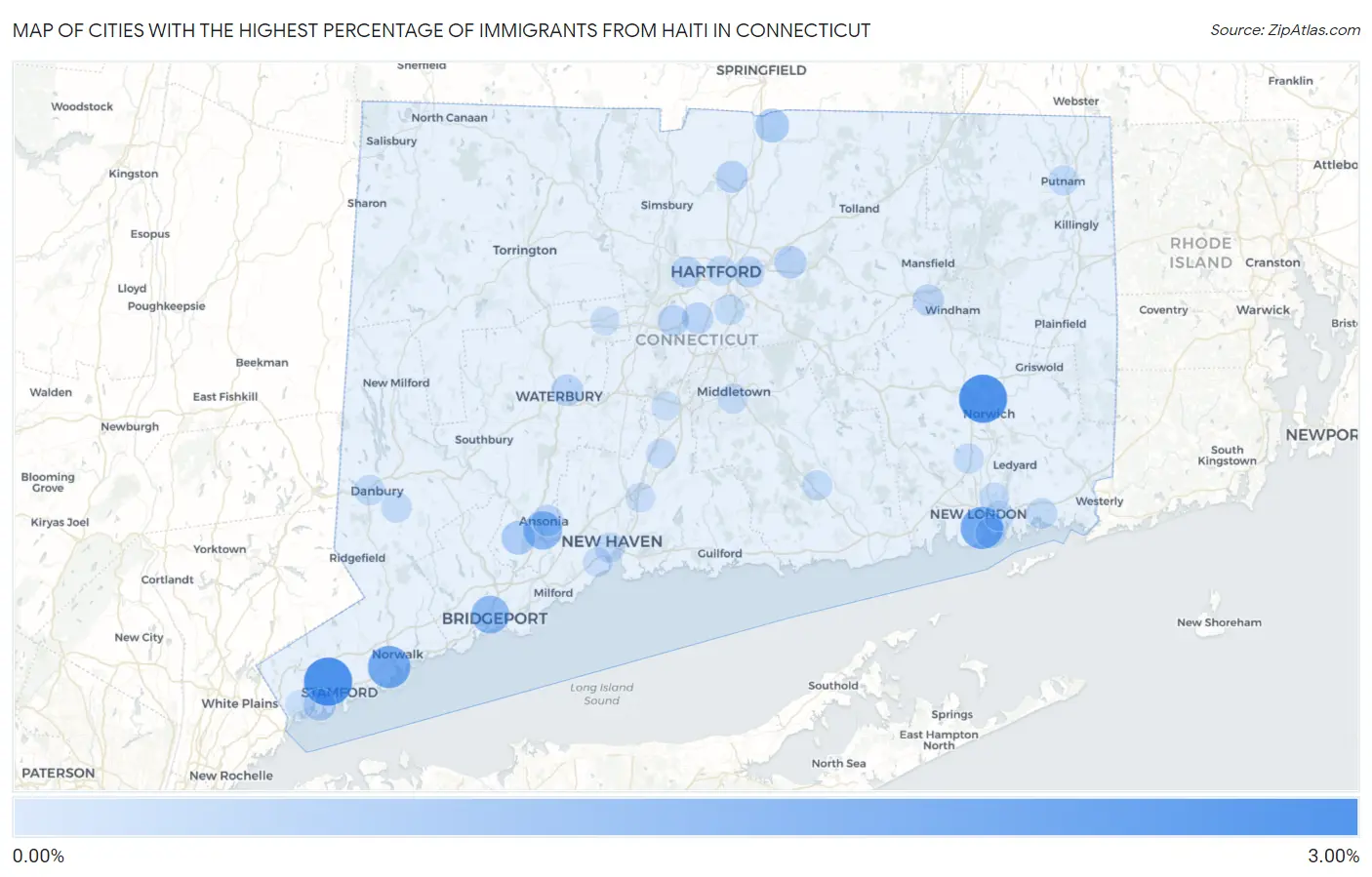 Cities with the Highest Percentage of Immigrants from Haiti in Connecticut Map
