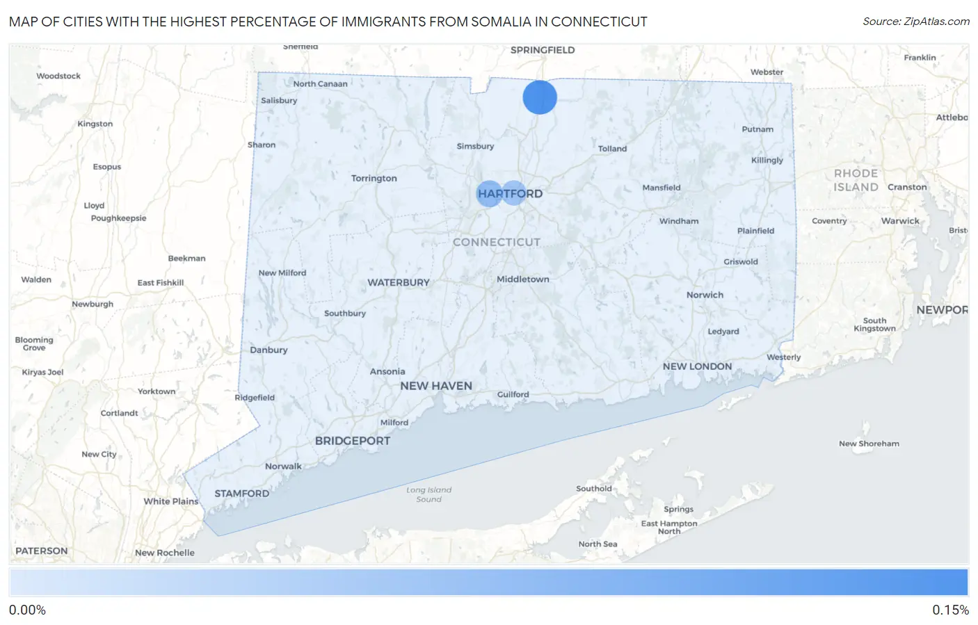 Cities with the Highest Percentage of Immigrants from Somalia in Connecticut Map
