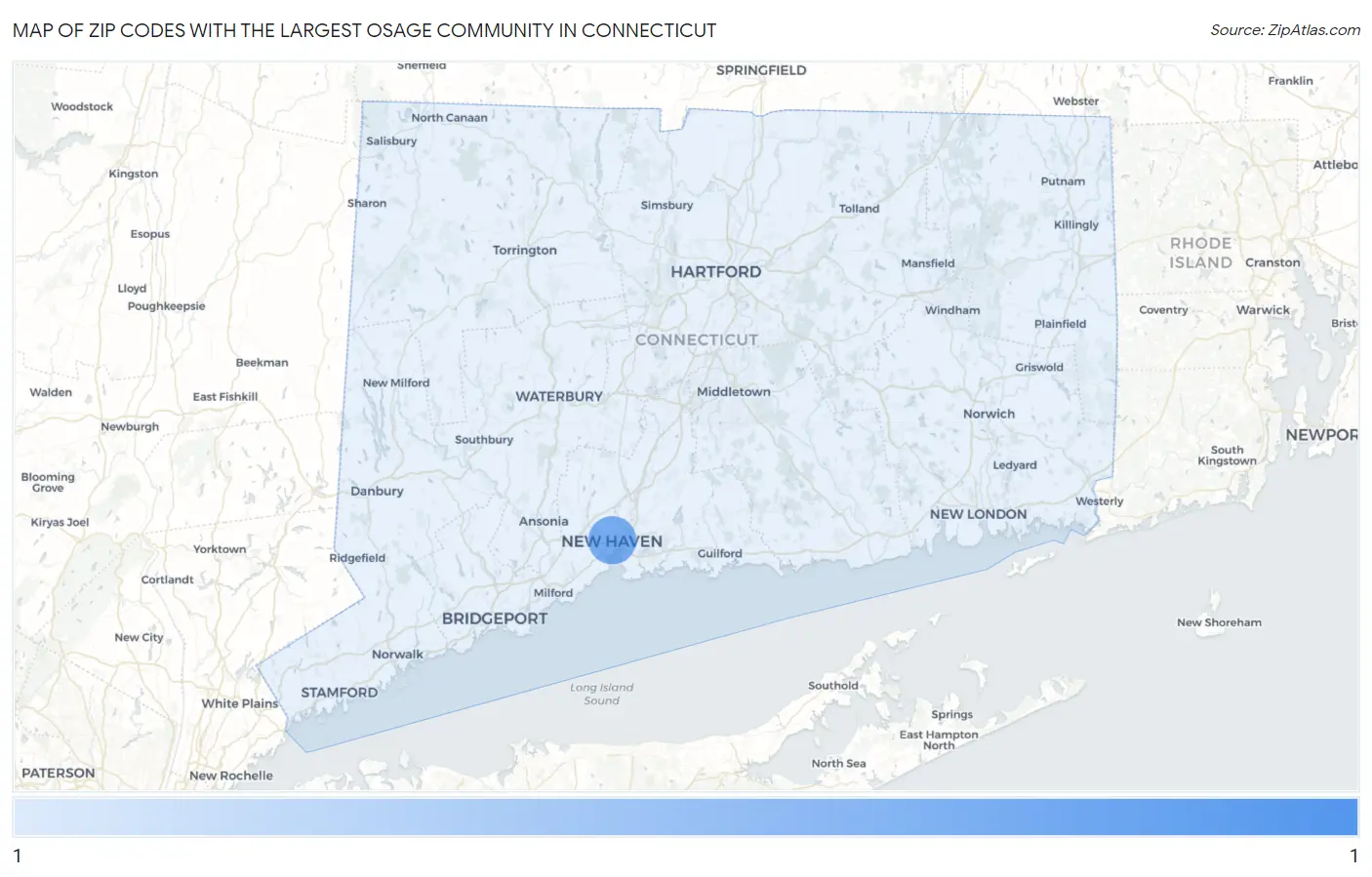 Zip Codes with the Largest Osage Community in Connecticut Map