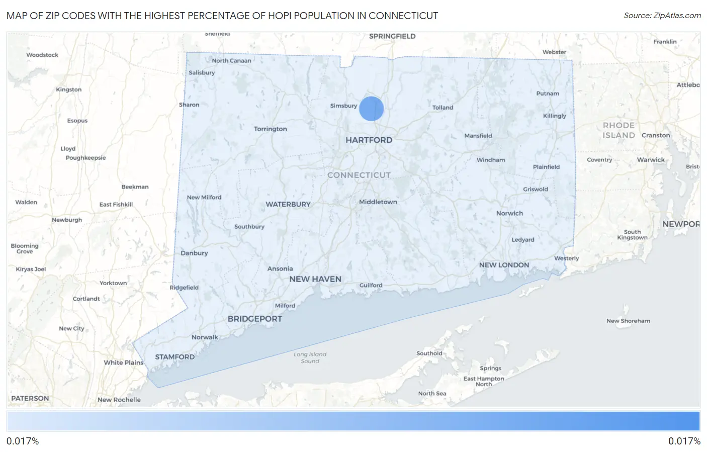 Zip Codes with the Highest Percentage of Hopi Population in Connecticut Map
