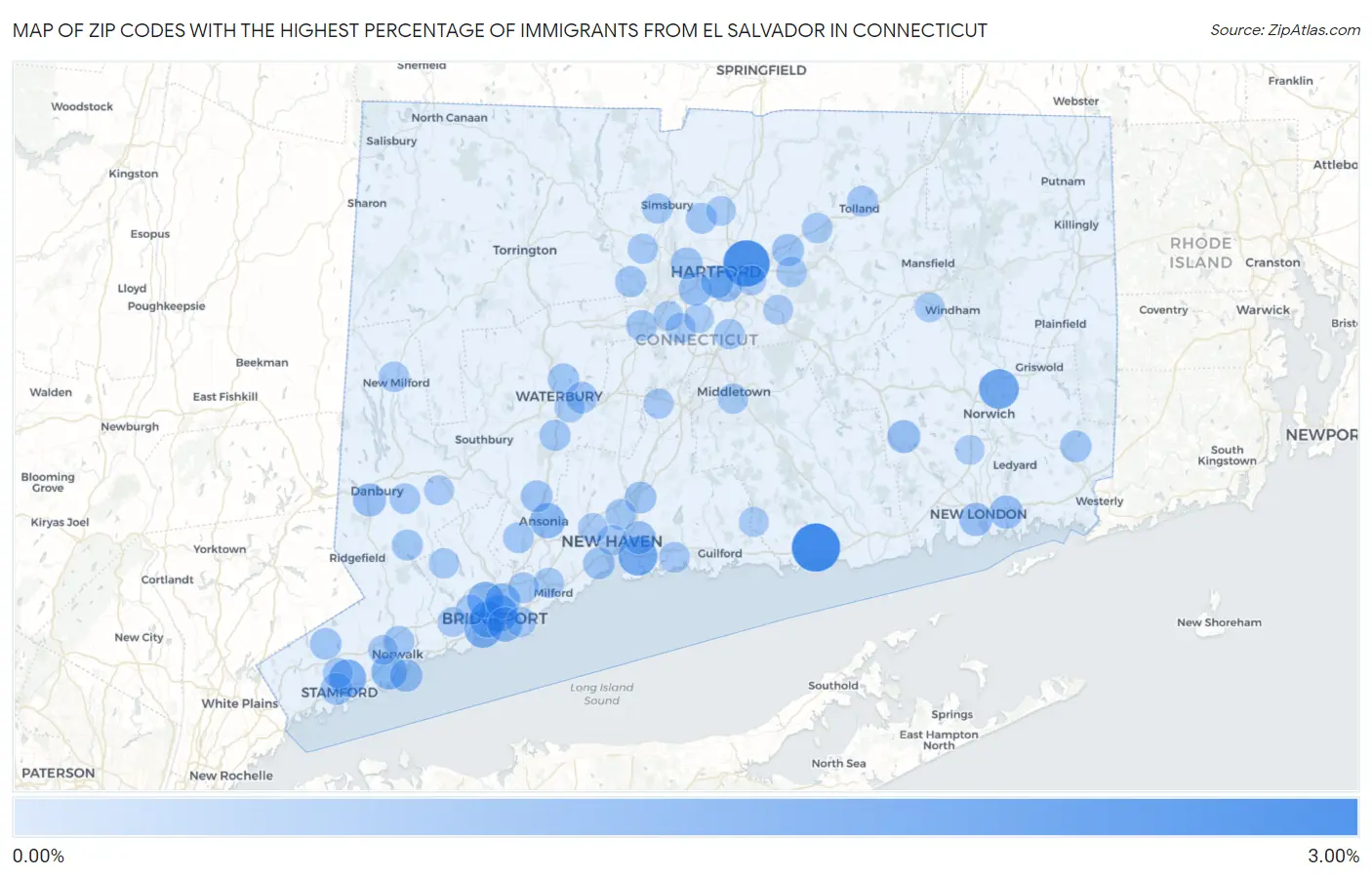 Zip Codes with the Highest Percentage of Immigrants from El Salvador in Connecticut Map
