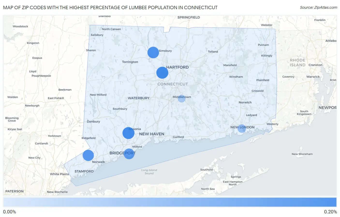 Zip Codes with the Highest Percentage of Lumbee Population in Connecticut Map
