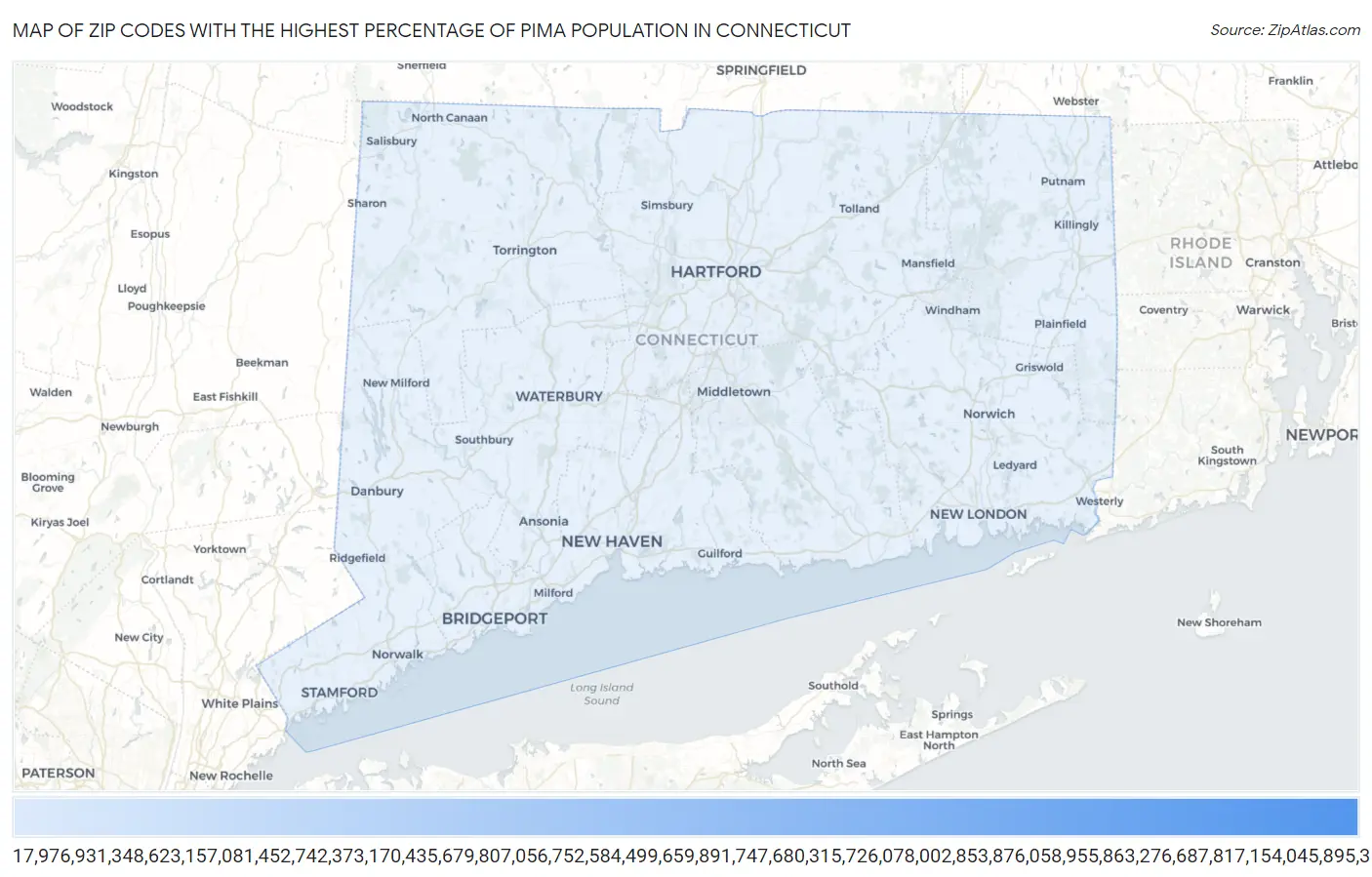 Zip Codes with the Highest Percentage of Pima Population in Connecticut Map