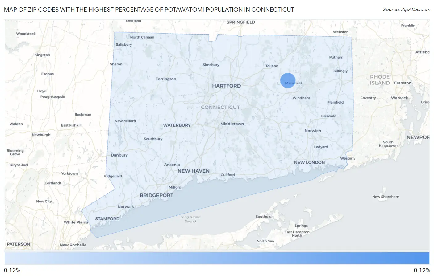 Zip Codes with the Highest Percentage of Potawatomi Population in Connecticut Map