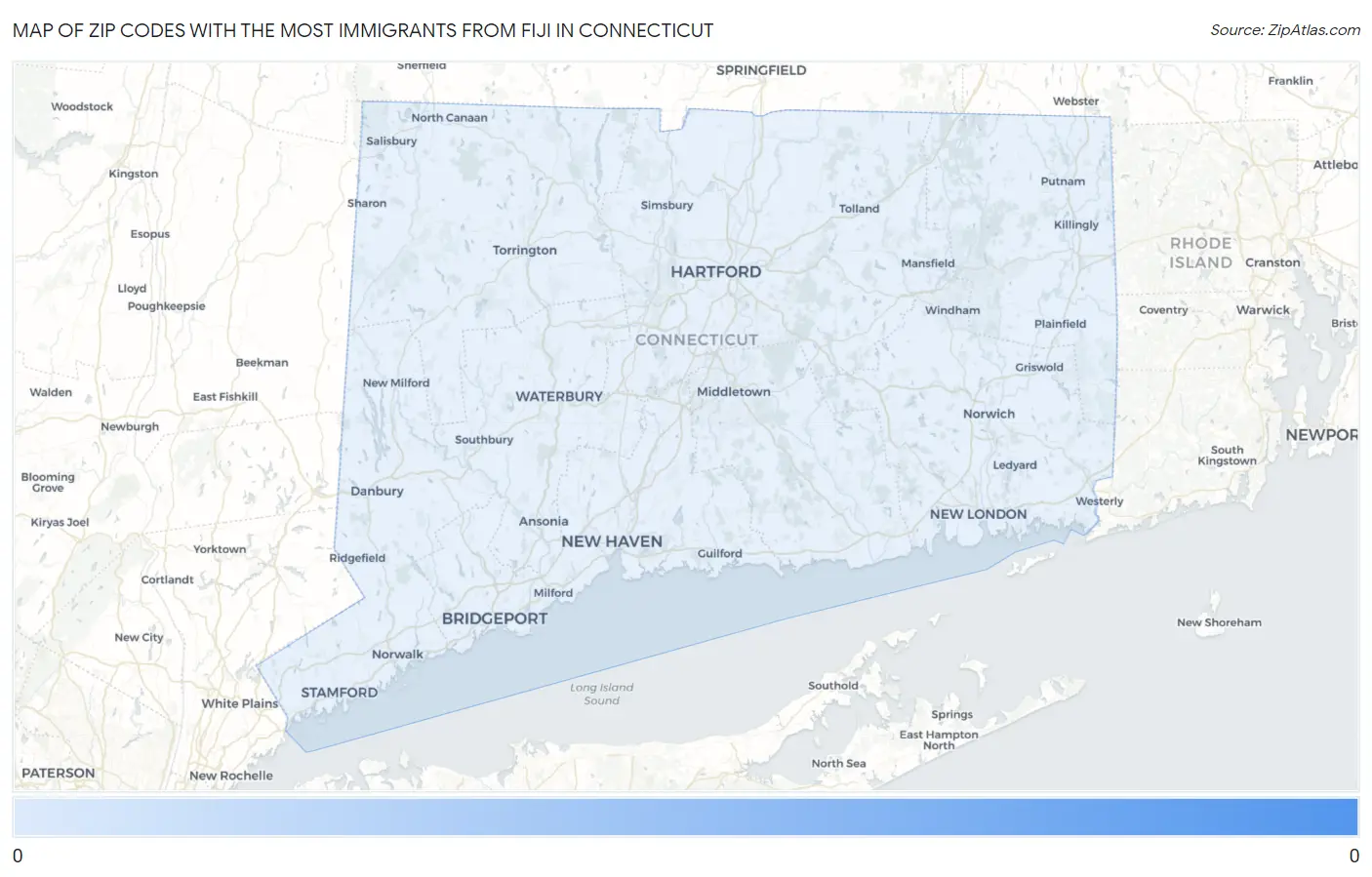 Zip Codes with the Most Immigrants from Fiji in Connecticut Map
