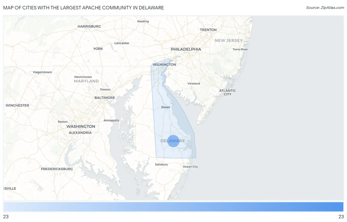 Cities with the Largest Apache Community in Delaware Map