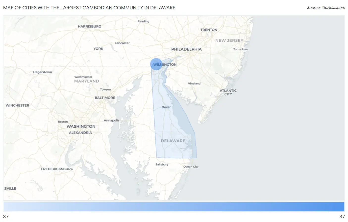 Cities with the Largest Cambodian Community in Delaware Map