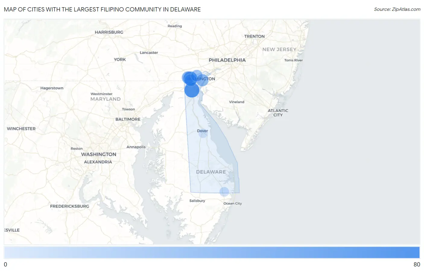 Cities with the Largest Filipino Community in Delaware Map