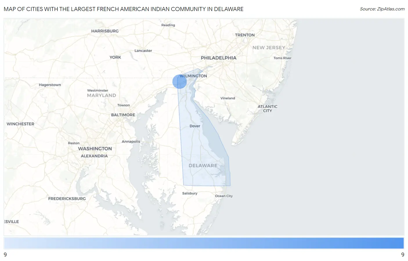 Cities with the Largest French American Indian Community in Delaware Map