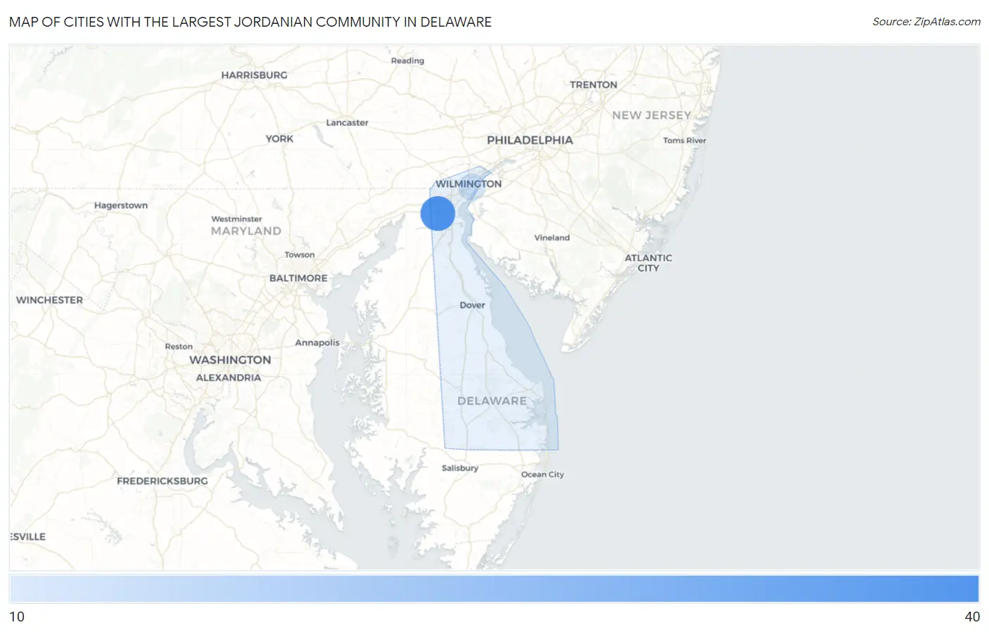 Cities with the Largest Jordanian Community in Delaware Map