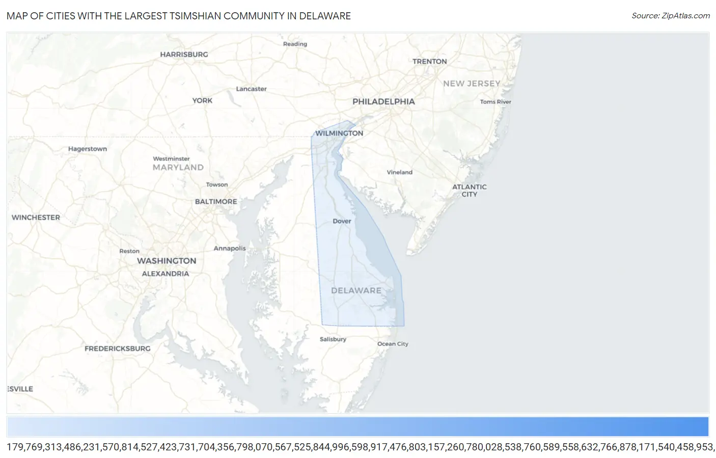 Cities with the Largest Tsimshian Community in Delaware Map