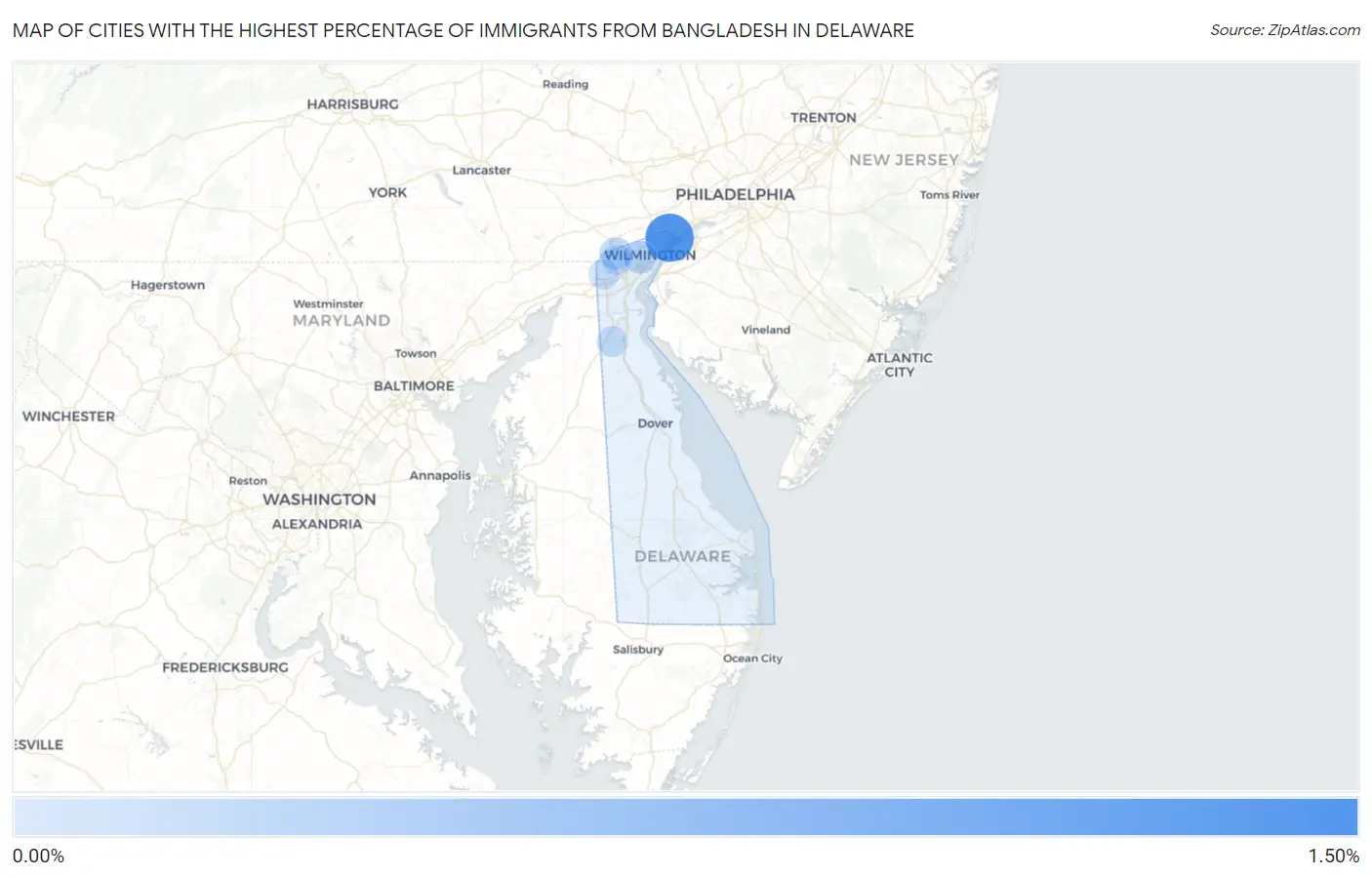 Cities with the Highest Percentage of Immigrants from Bangladesh in Delaware Map