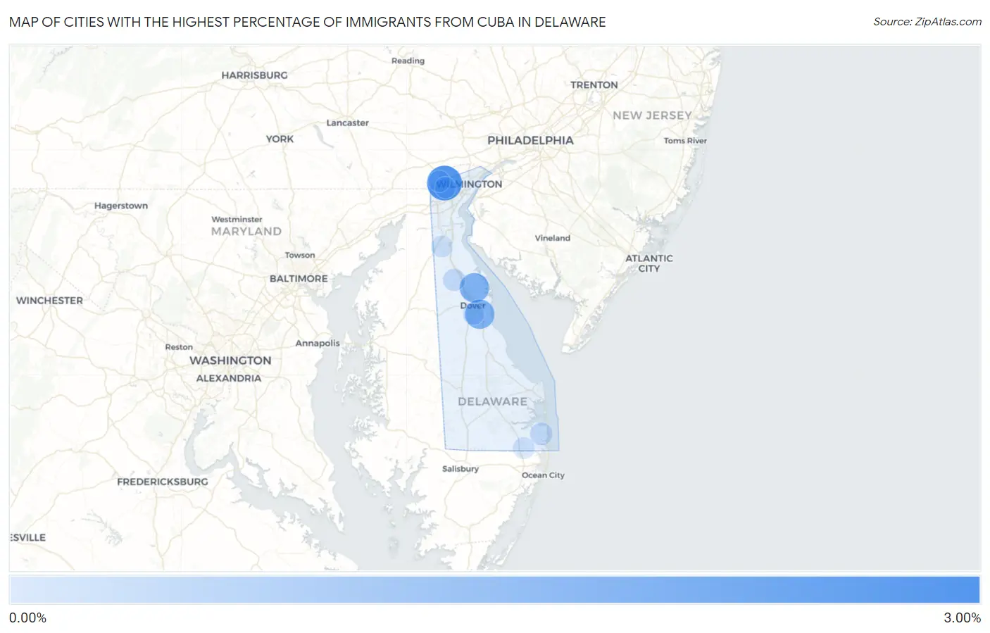 Cities with the Highest Percentage of Immigrants from Cuba in Delaware Map