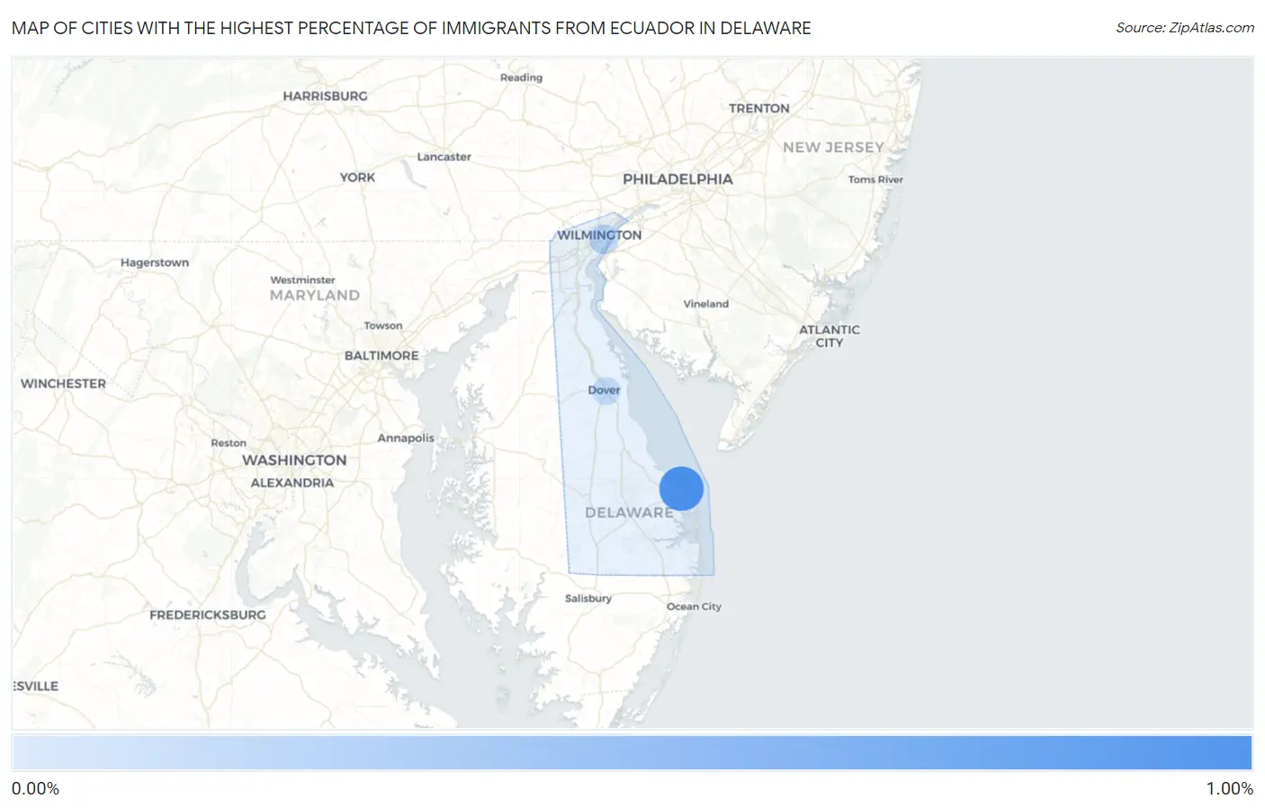 Cities with the Highest Percentage of Immigrants from Ecuador in Delaware Map