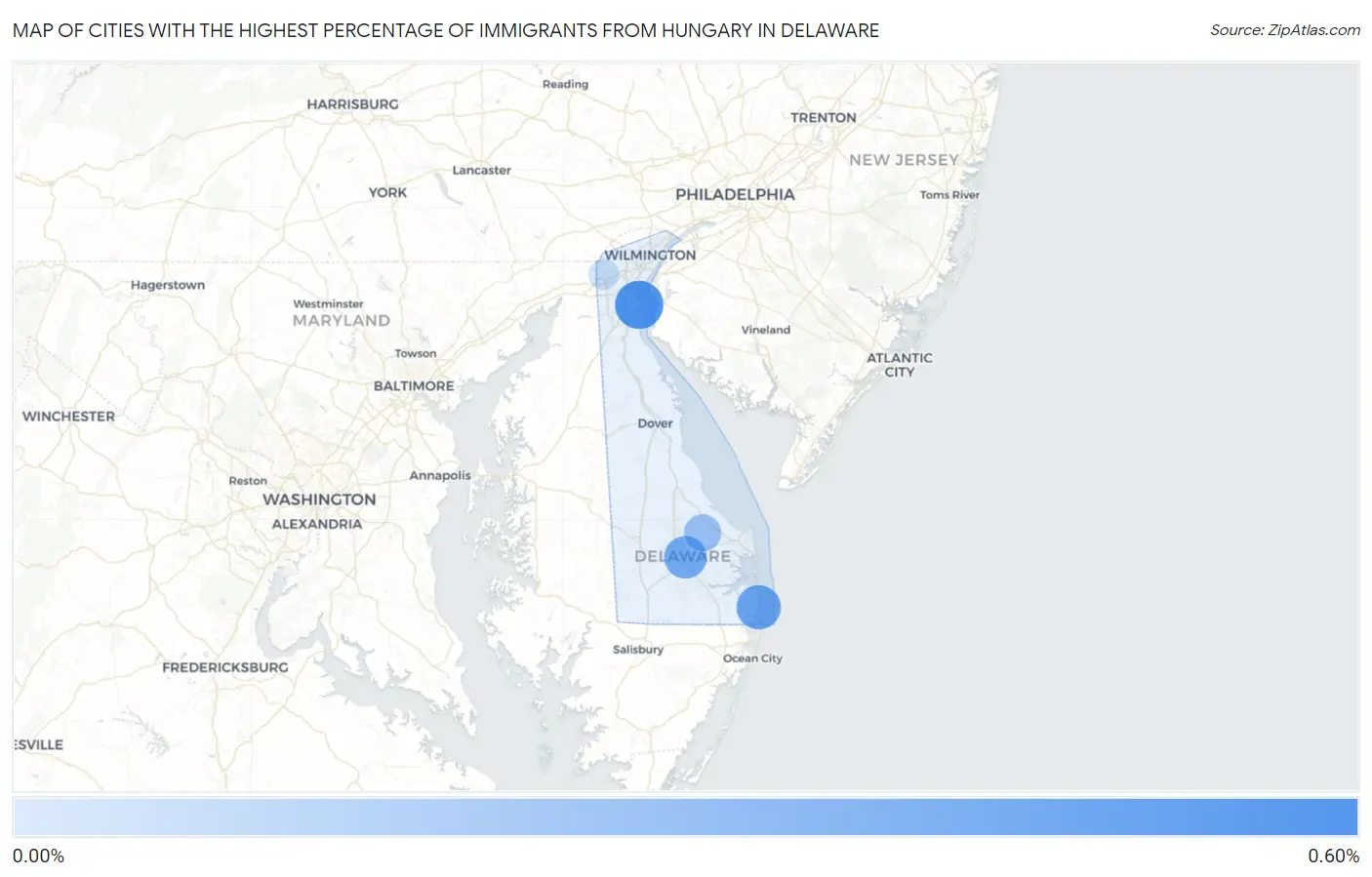 Cities with the Highest Percentage of Immigrants from Hungary in Delaware Map