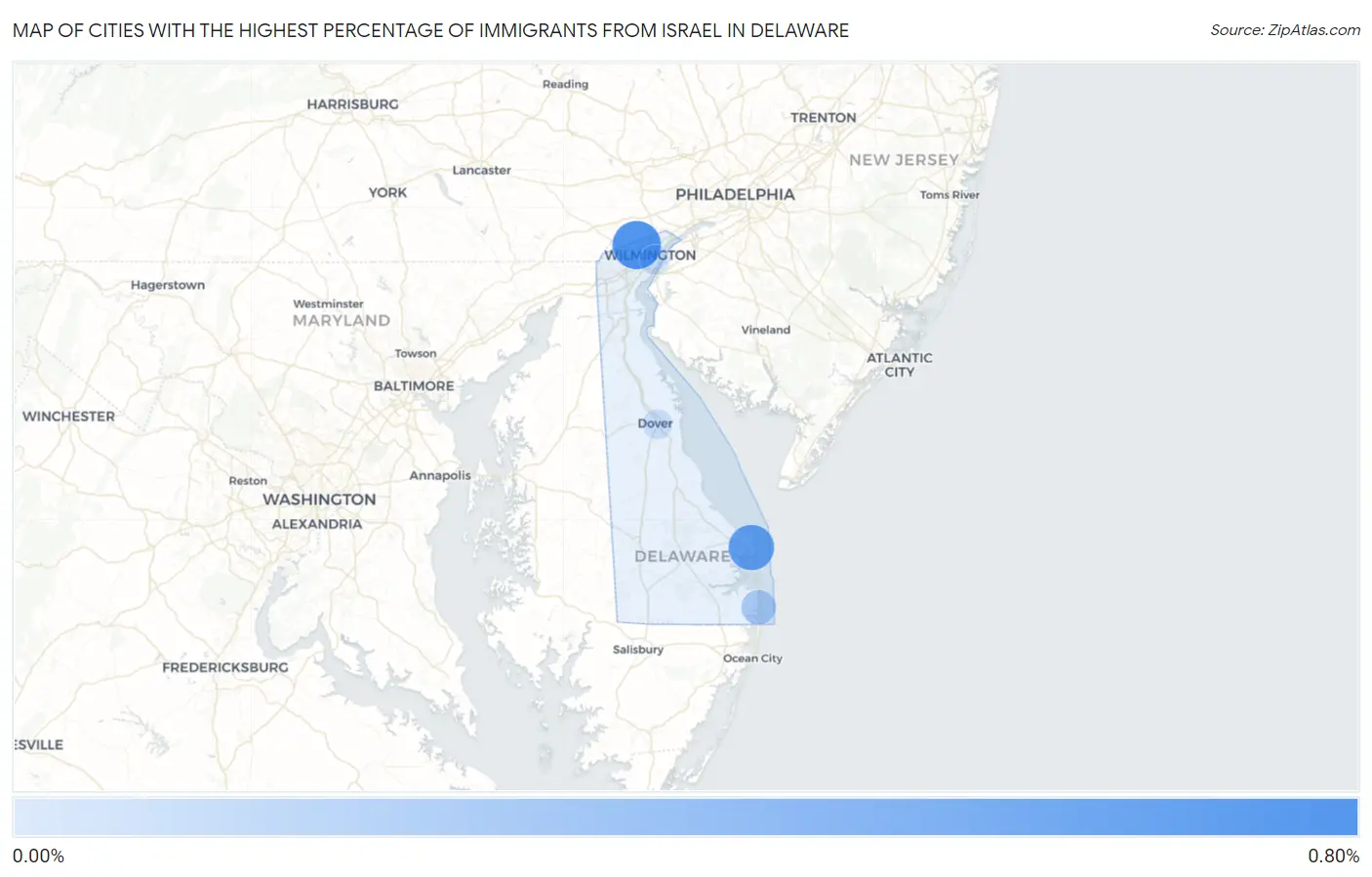 Cities with the Highest Percentage of Immigrants from Israel in Delaware Map