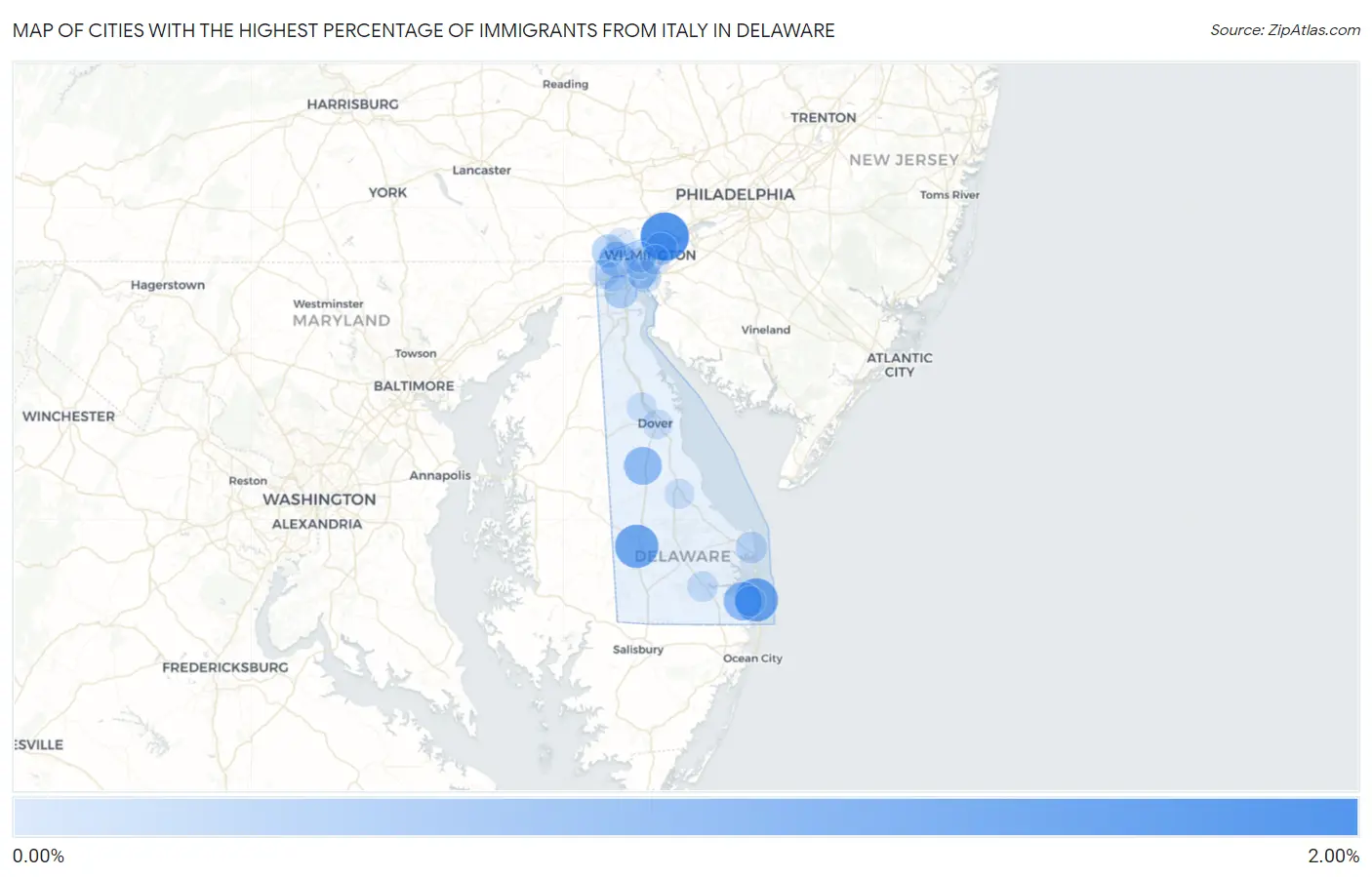 Cities with the Highest Percentage of Immigrants from Italy in Delaware Map