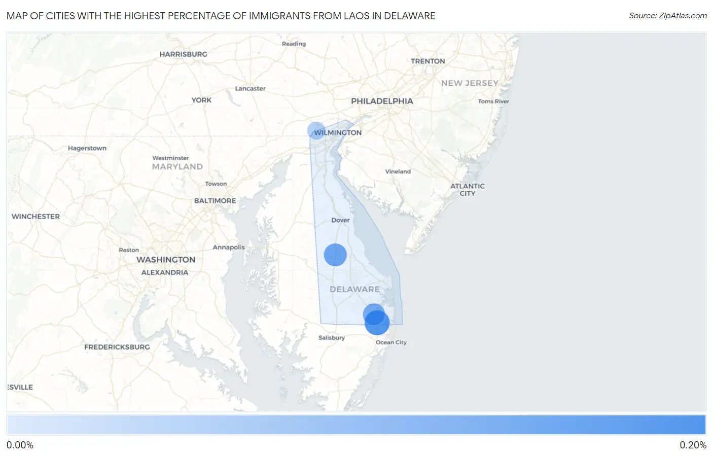 Cities with the Highest Percentage of Immigrants from Laos in Delaware Map