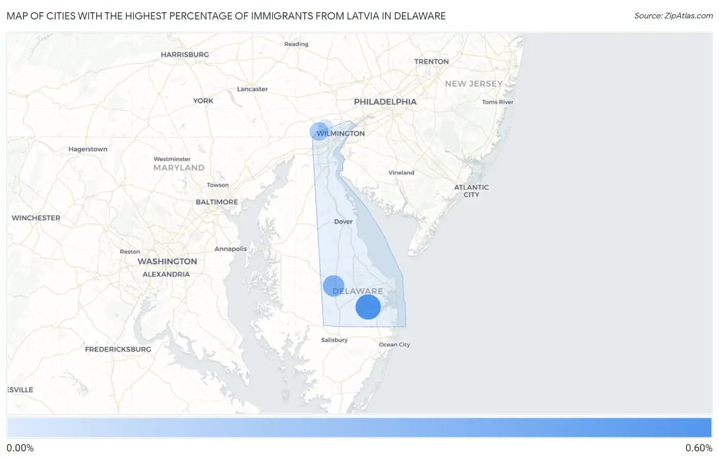Cities with the Highest Percentage of Immigrants from Latvia in Delaware Map