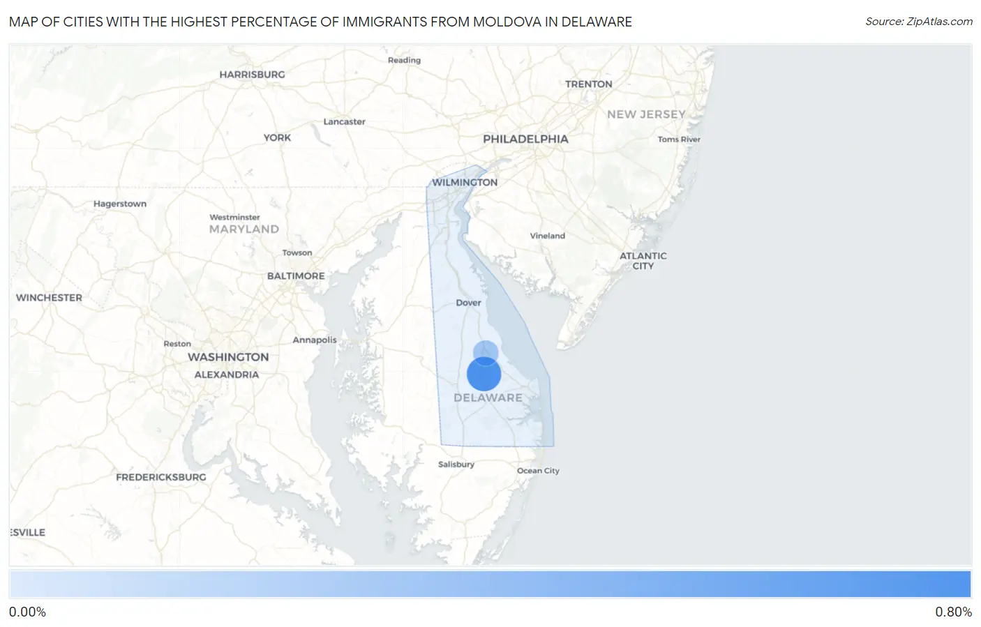 Cities with the Highest Percentage of Immigrants from Moldova in Delaware Map