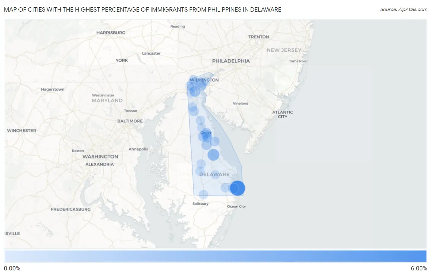 Cities with the Highest Percentage of Immigrants from Philippines in Delaware Map