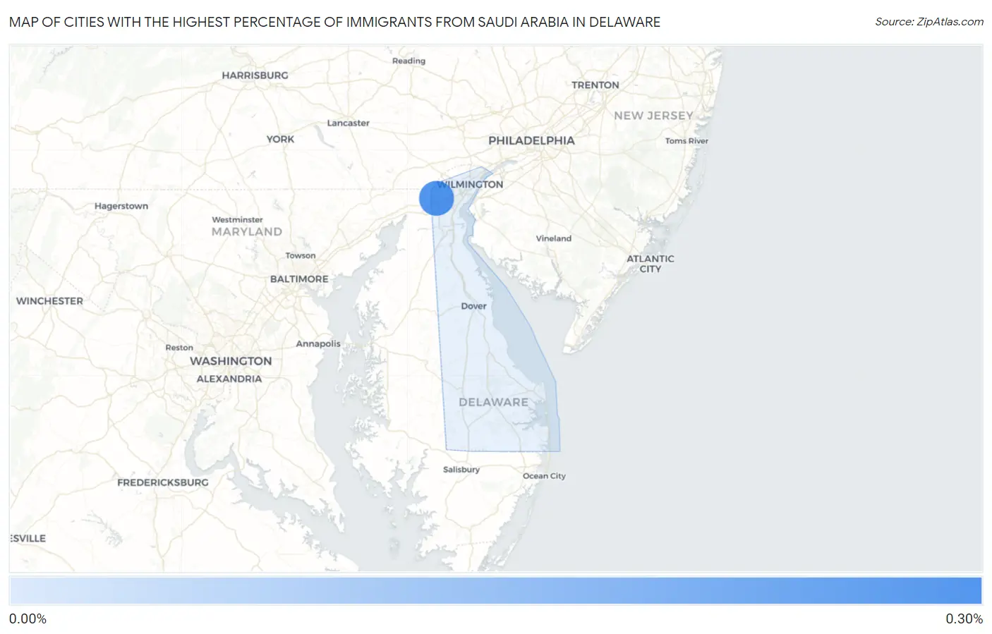 Cities with the Highest Percentage of Immigrants from Saudi Arabia in Delaware Map