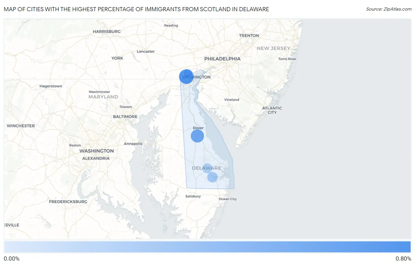 Cities with the Highest Percentage of Immigrants from Scotland in Delaware Map