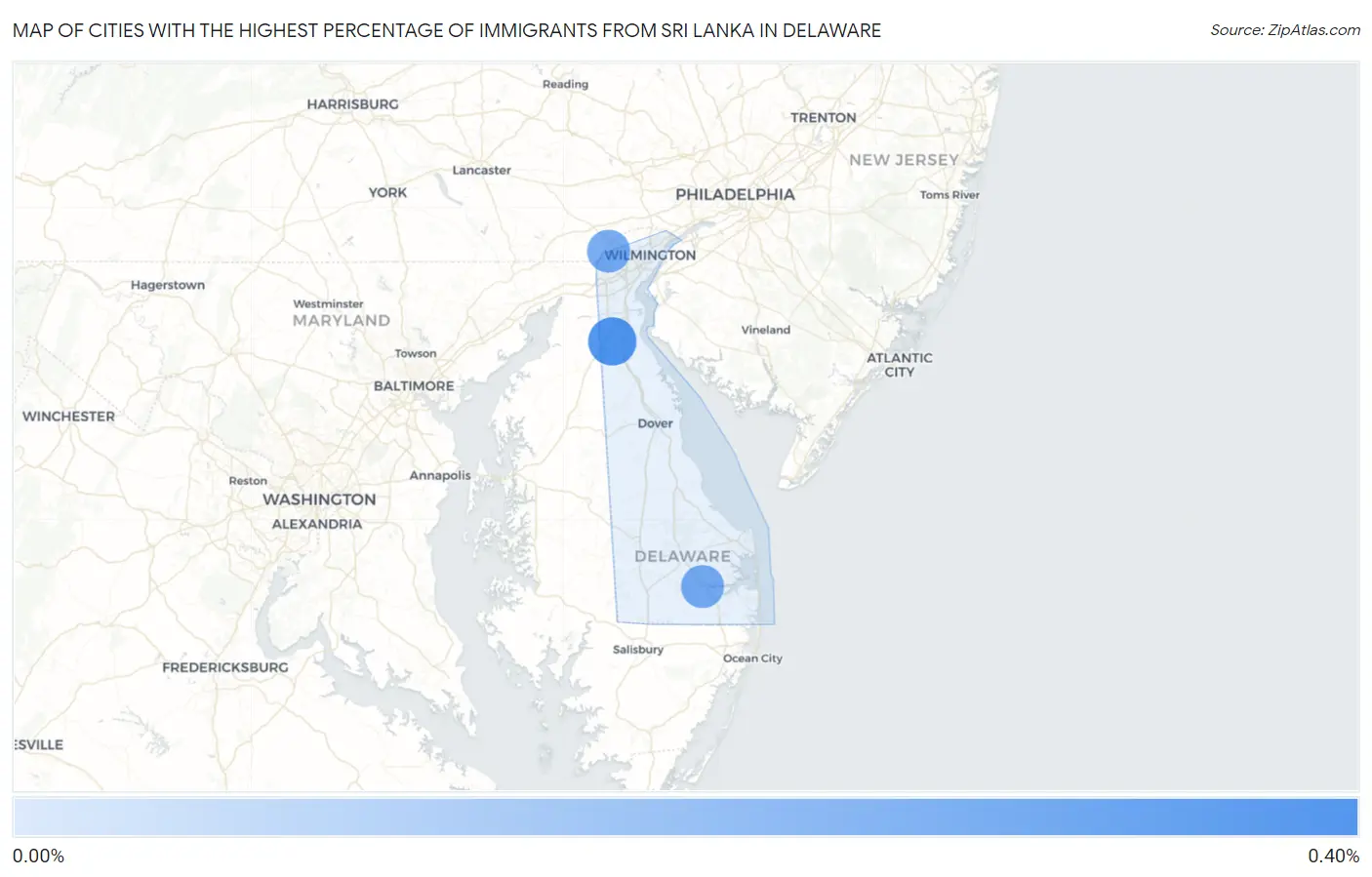 Cities with the Highest Percentage of Immigrants from Sri Lanka in Delaware Map