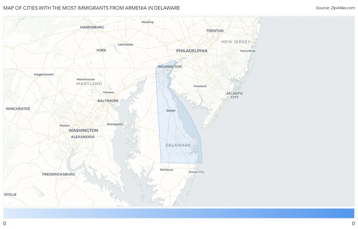 Cities with the Most Immigrants from Armenia in Delaware Map