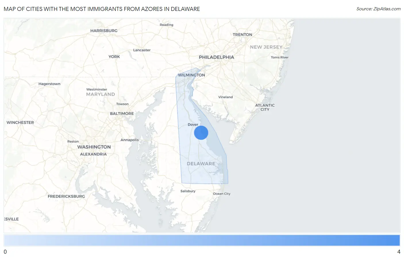 Cities with the Most Immigrants from Azores in Delaware Map