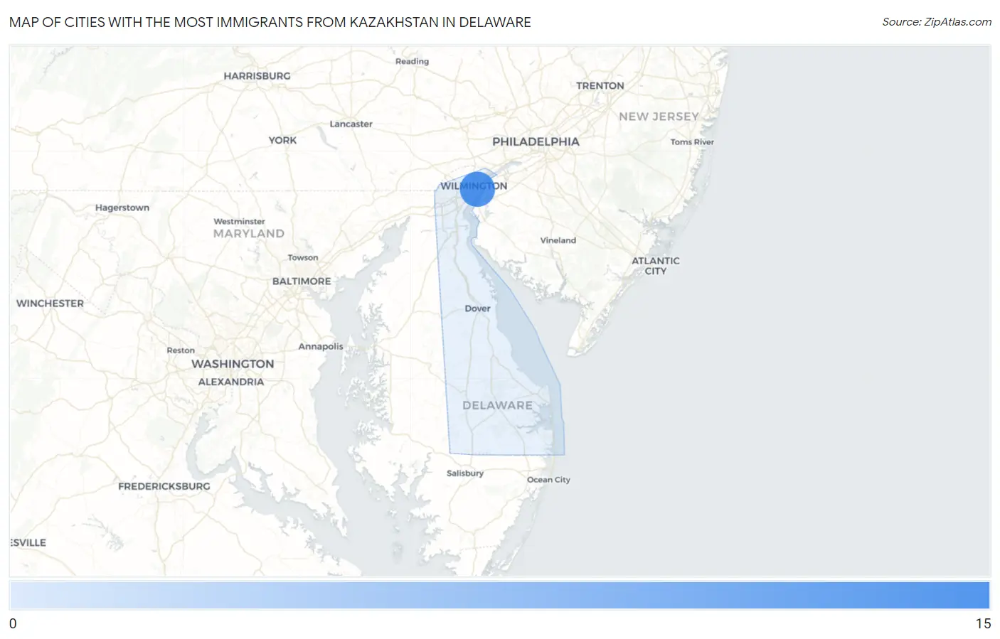 Cities with the Most Immigrants from Kazakhstan in Delaware Map