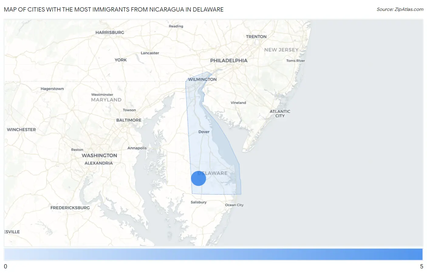 Cities with the Most Immigrants from Nicaragua in Delaware Map