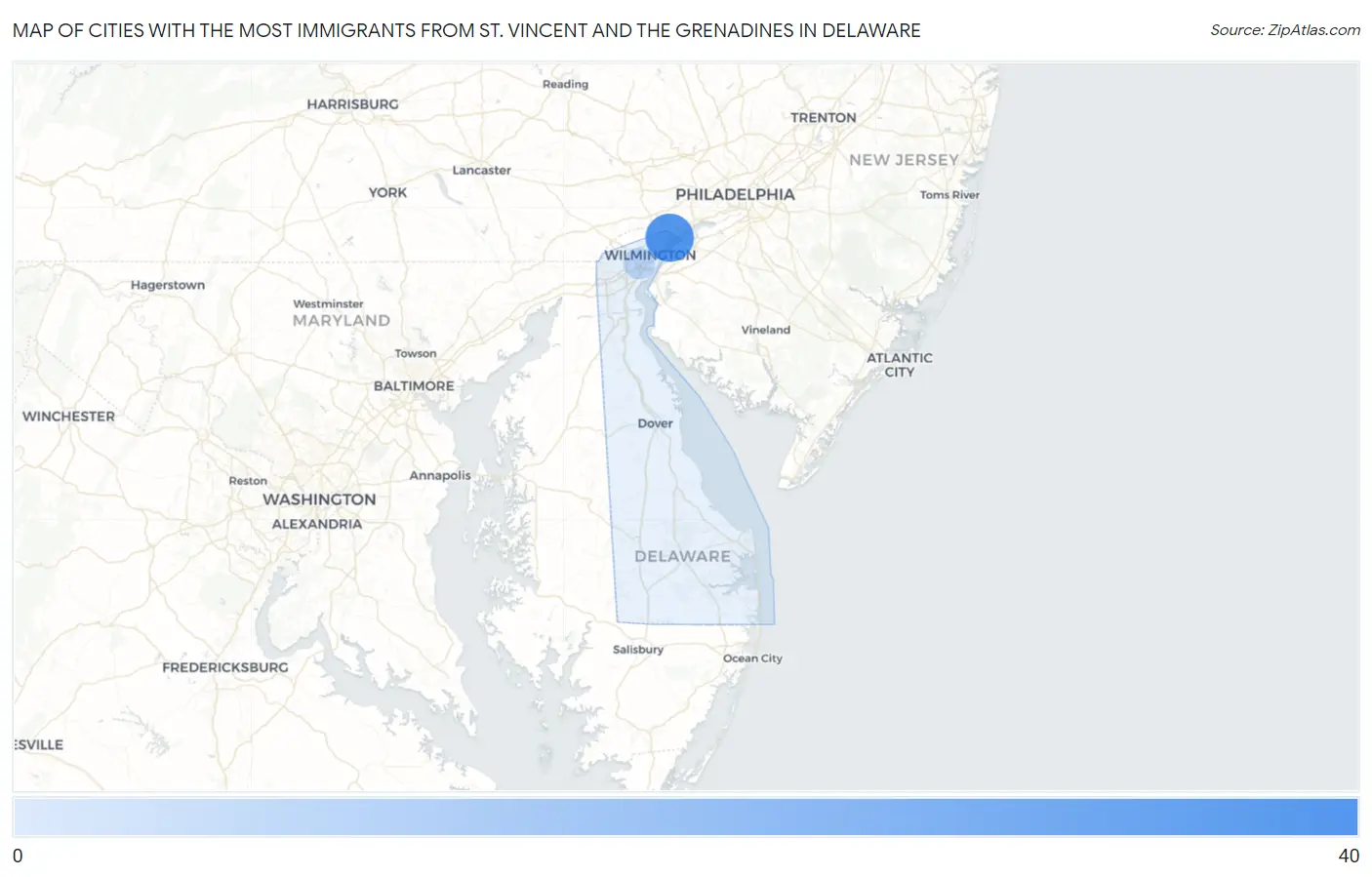 Cities with the Most Immigrants from St. Vincent and the Grenadines in Delaware Map