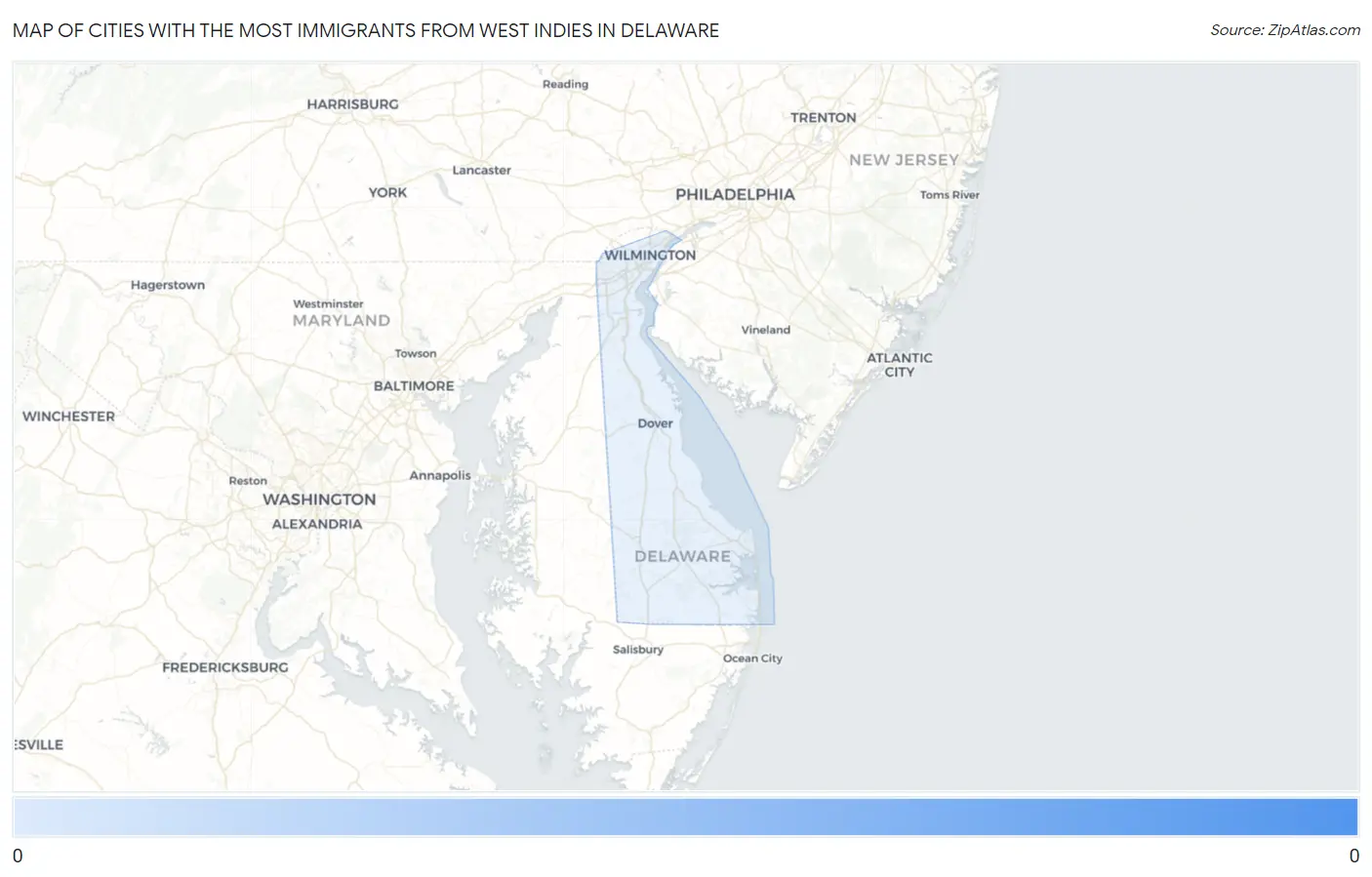 Cities with the Most Immigrants from West Indies in Delaware Map