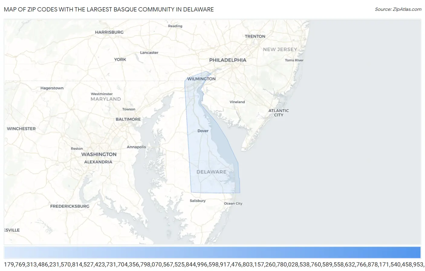 Zip Codes with the Largest Basque Community in Delaware Map