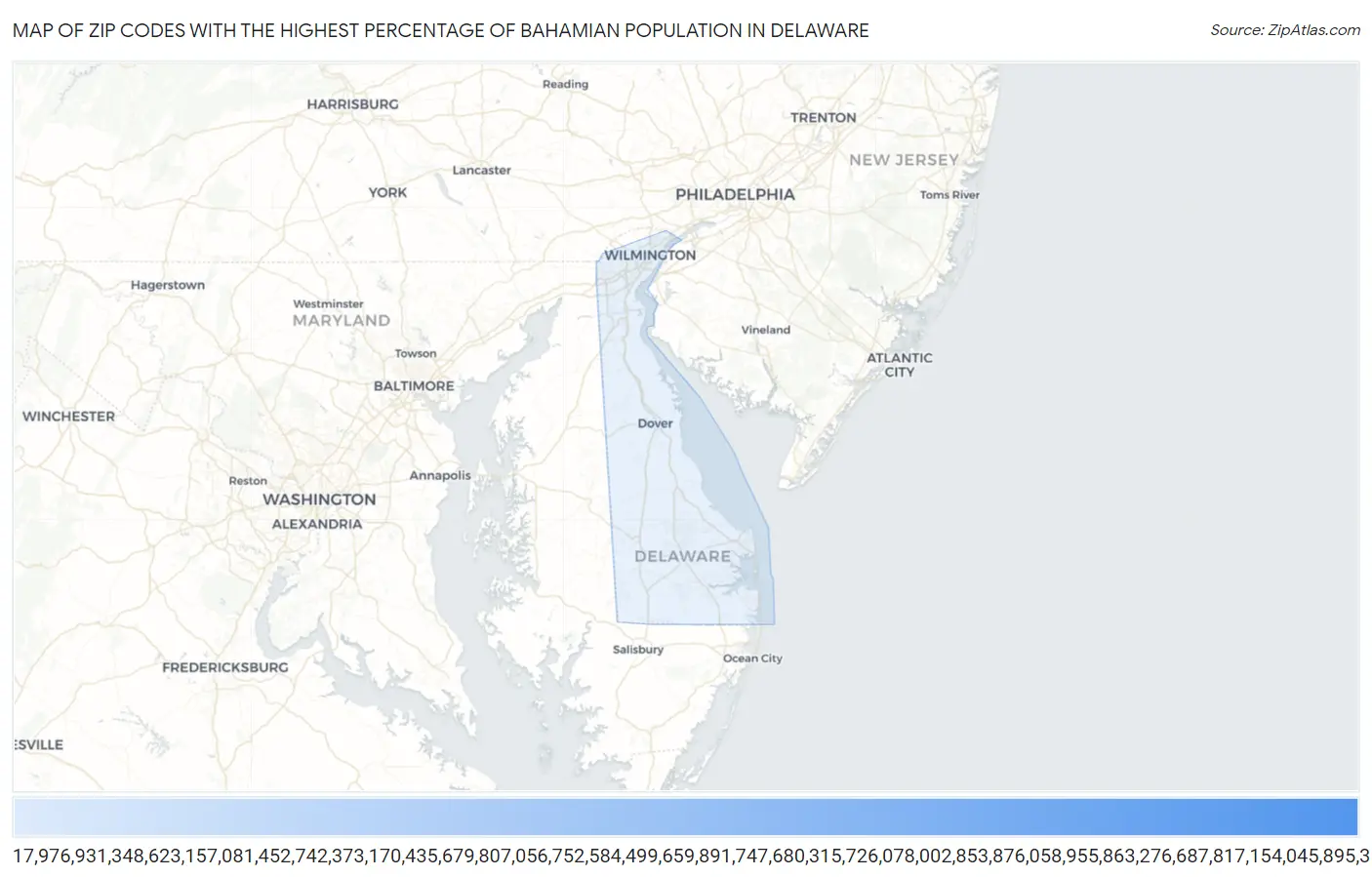Zip Codes with the Highest Percentage of Bahamian Population in Delaware Map