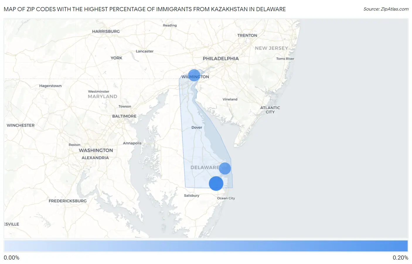 Zip Codes with the Highest Percentage of Immigrants from Kazakhstan in Delaware Map