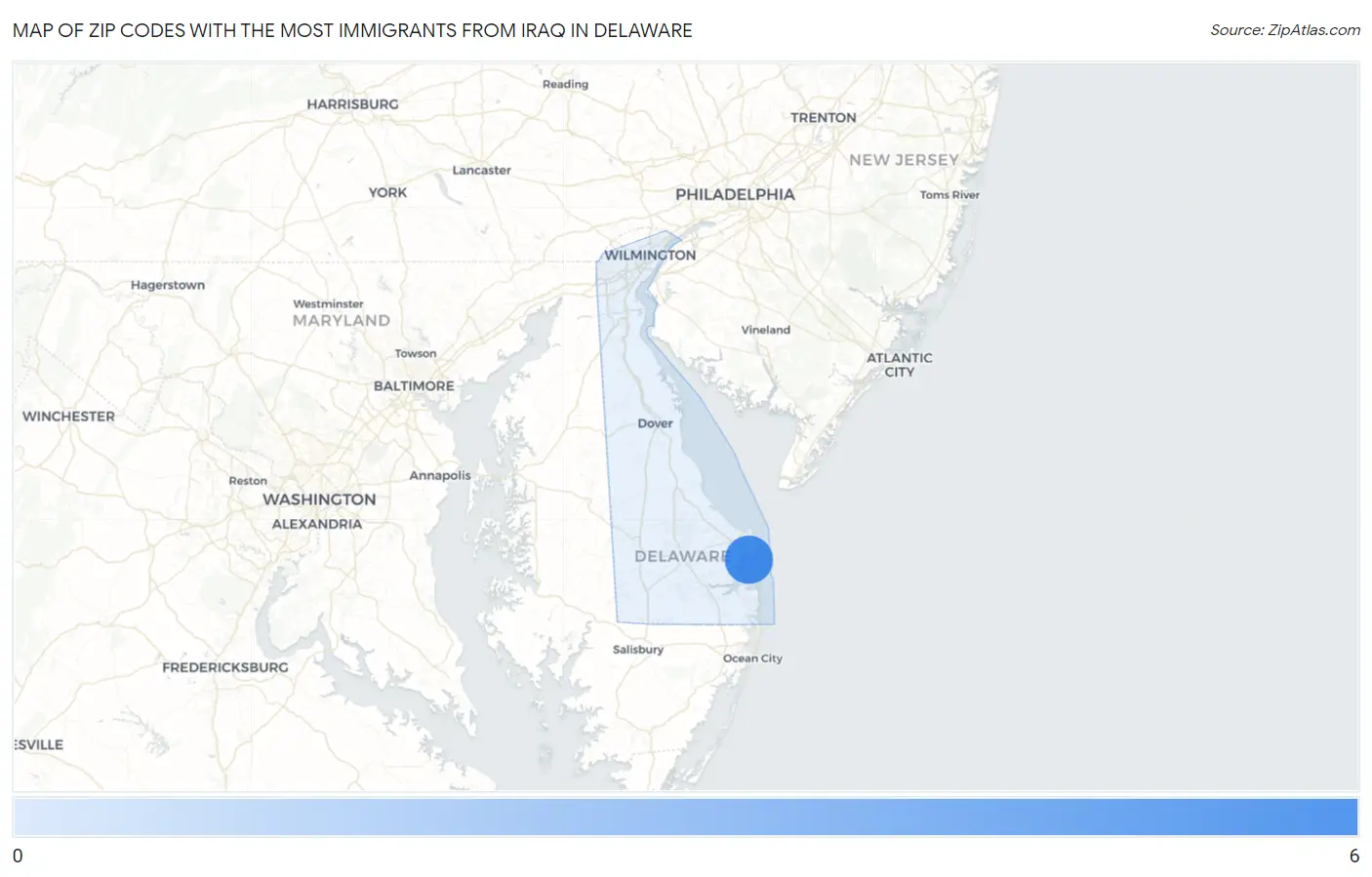 Zip Codes with the Most Immigrants from Iraq in Delaware Map