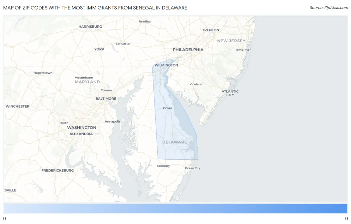 Zip Codes with the Most Immigrants from Senegal in Delaware Map