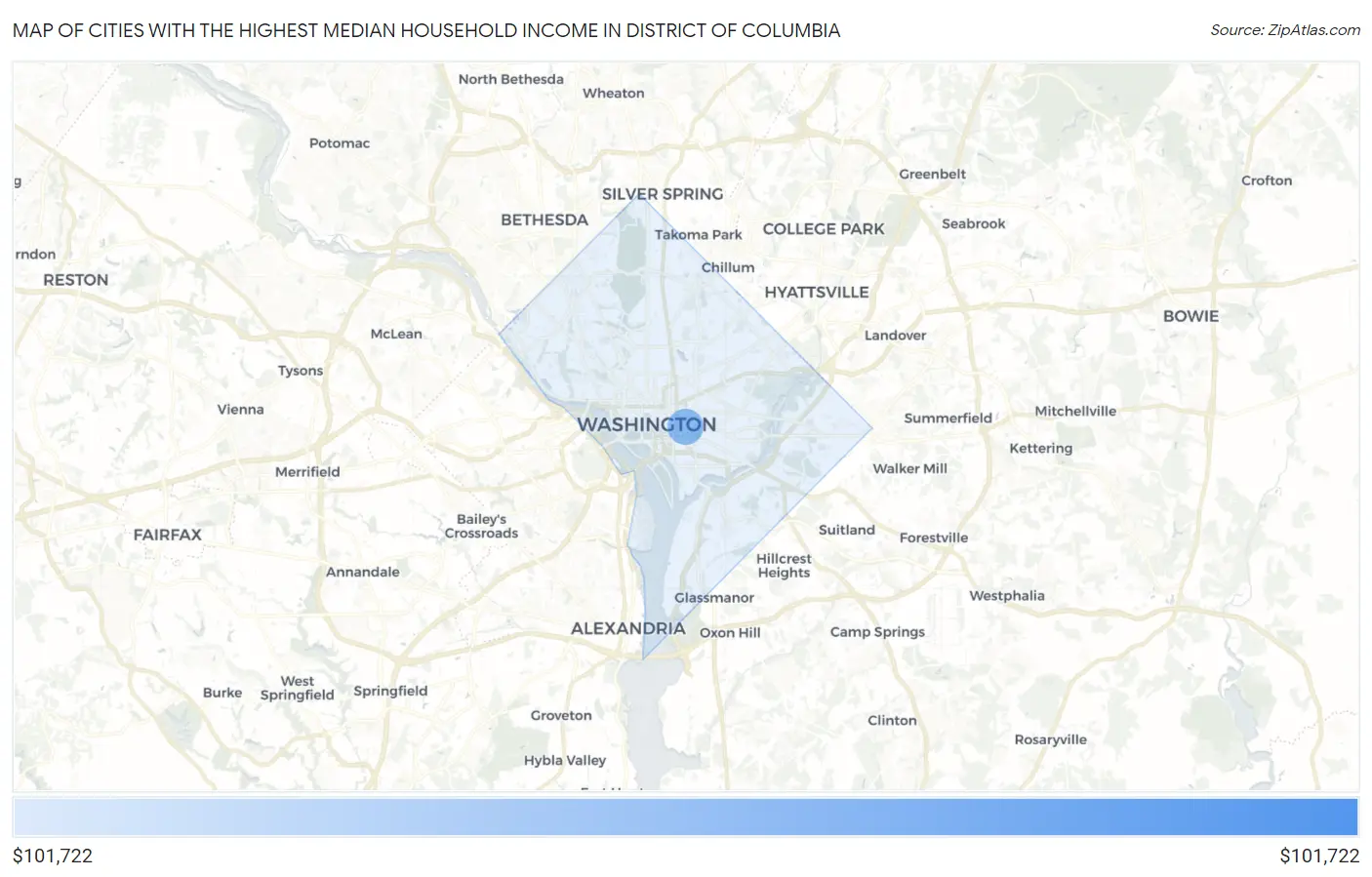 Cities with the Highest Median Household Income in District Of Columbia Map