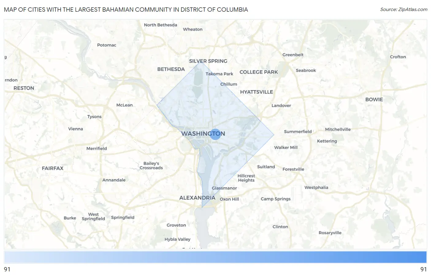 Cities with the Largest Bahamian Community in District Of Columbia Map